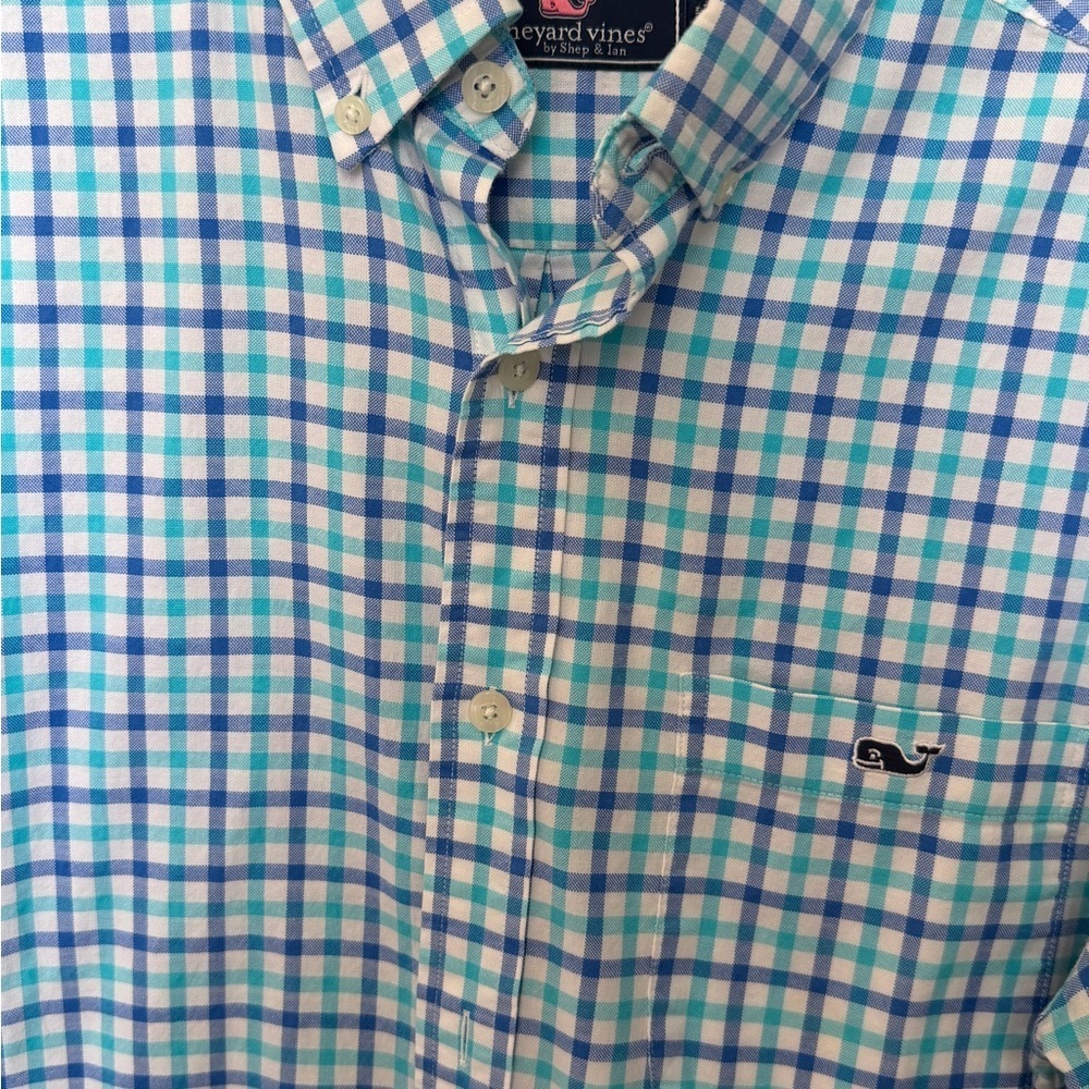Vineyard Vines Blue & Teal Plaid Button-Down Shirt